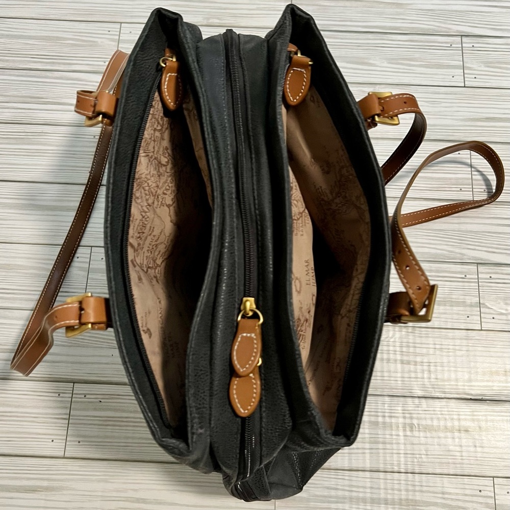 Boyt Womens Black Brown Jump Leather Adjustable Strap Zipper Pockets Tote Bag - Picture 4 of 4